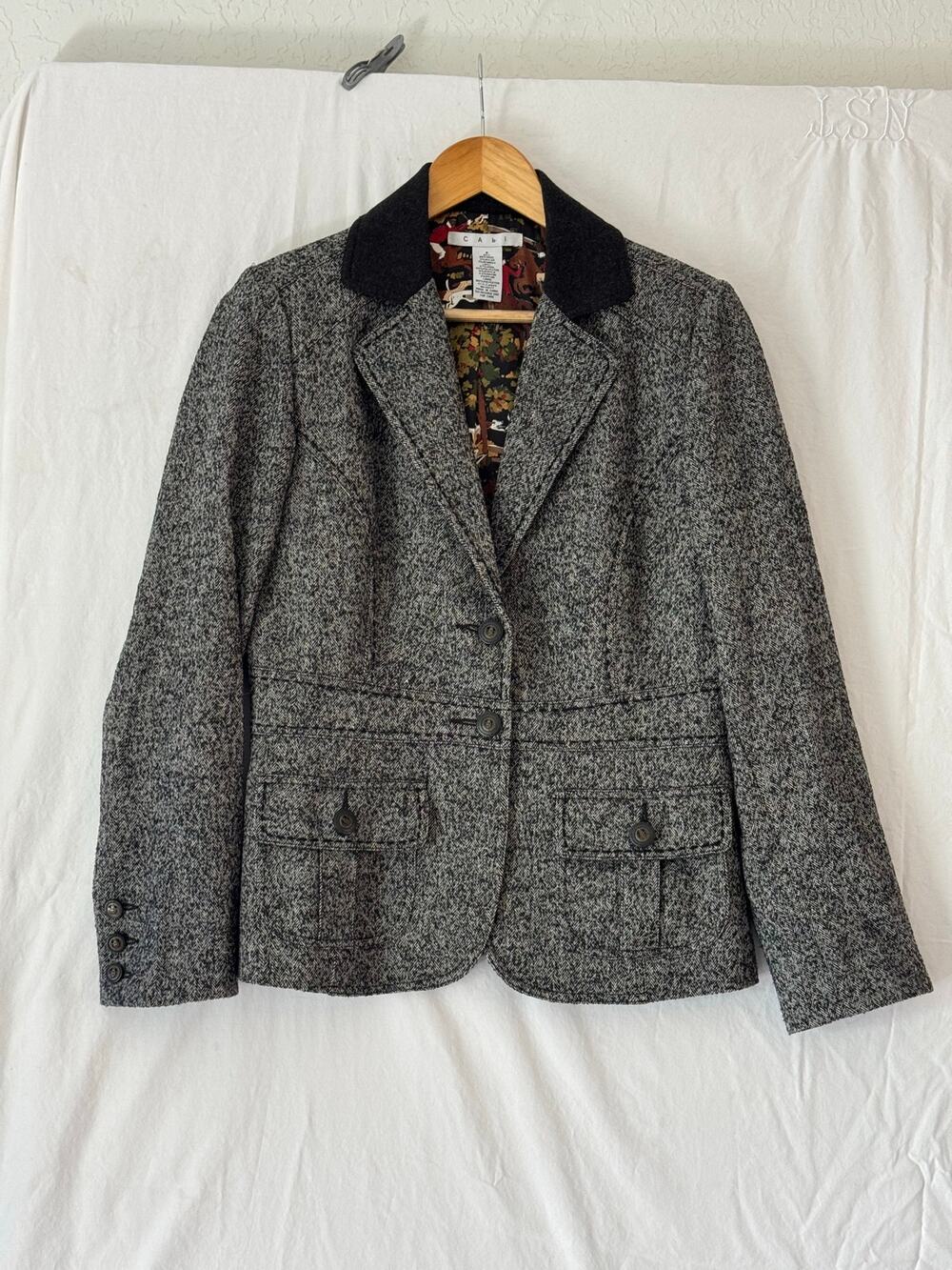CAbi Womens 6 Wool Blend Herringbone Blazer Equestrian Fox Hunt Riding Jacket